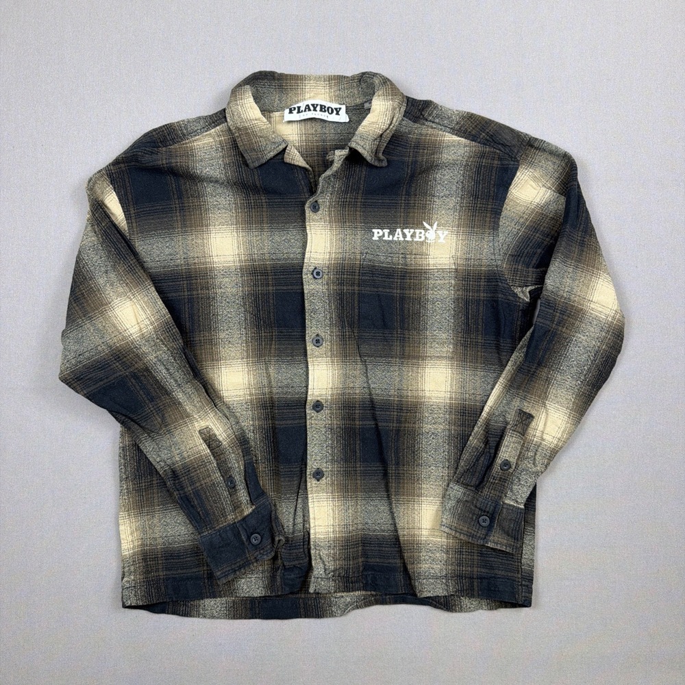 Playboy PacSun Flannel Shirt Mens Medium Plaid Button Up Long Sleeve Casual